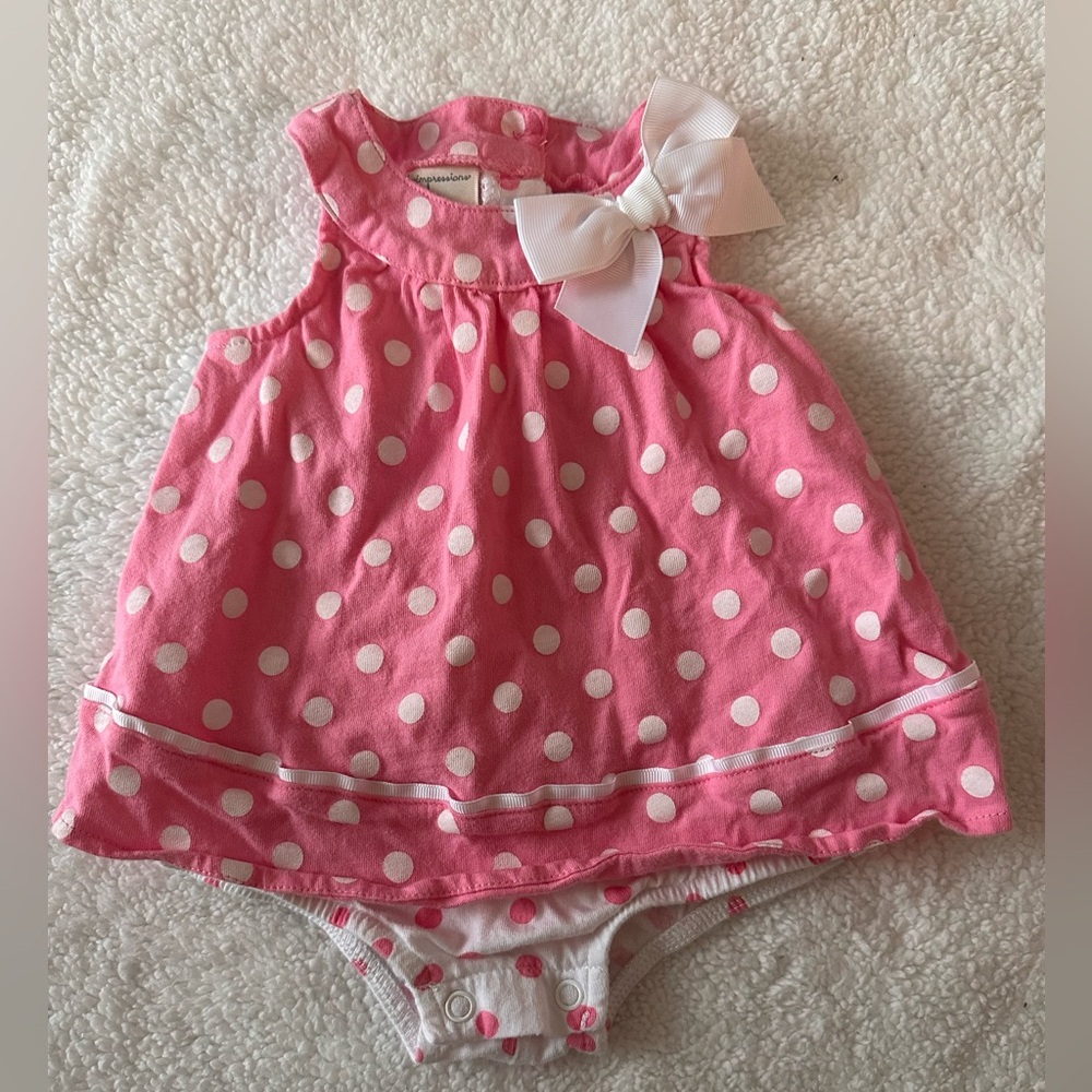 3-6m First Impressions Pink and White Polka Dot Dress